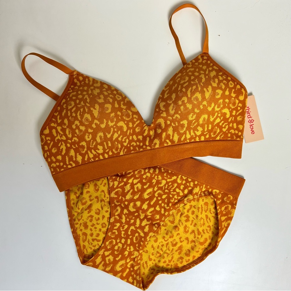 NWT ThirdLove Form Seamless Bra Panties Set- Ochre Animal